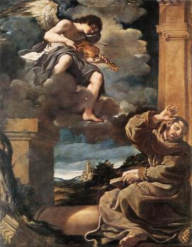 Guercino : St Francis with an Angel Playing Violin